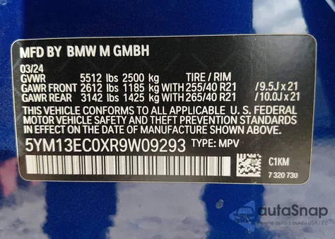 2024 BMW X3 M z USA, uszkodzony, nr VIN 5YM13EC0XR9W09293